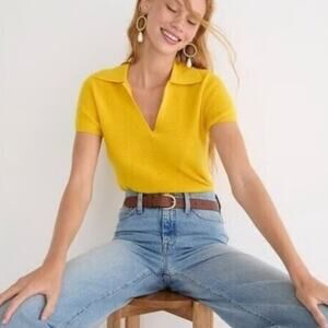 J. Crew Cashmere Sweater Womens Small Yellow Featherweight Short Sleeve V Neck